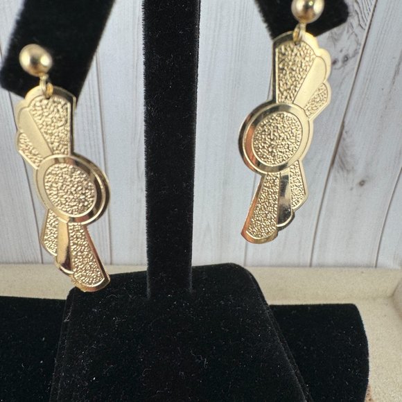 Vintage NOS 14 Karat Yellow Gold 2 Tone Southwest Concho Dangle Earrings - Picture 3 of 7